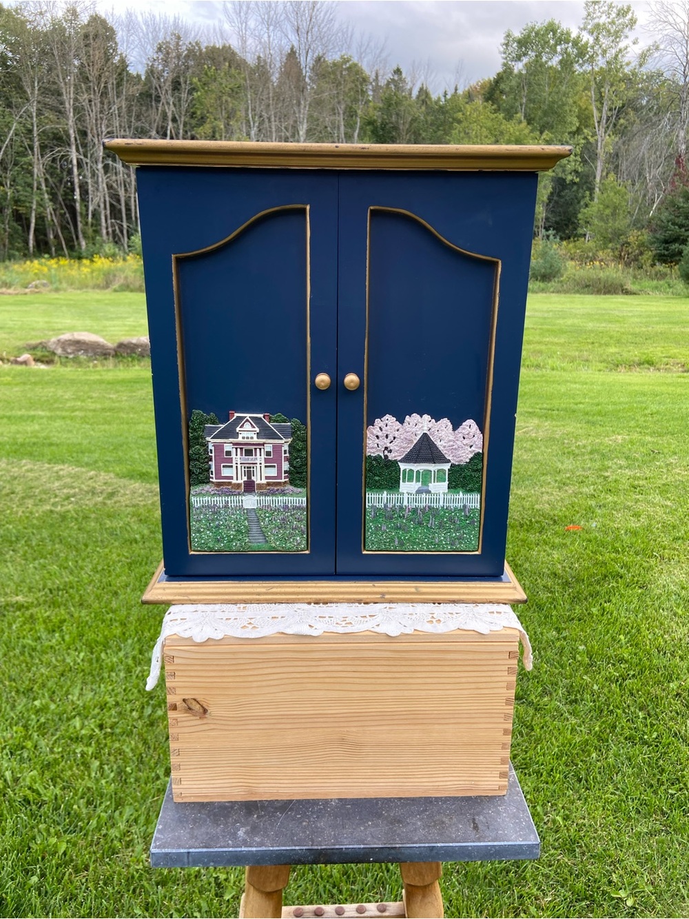Vintage Folk Art Tabletop Cabinet by New Brunswick Artist Catherine Karnes Munn